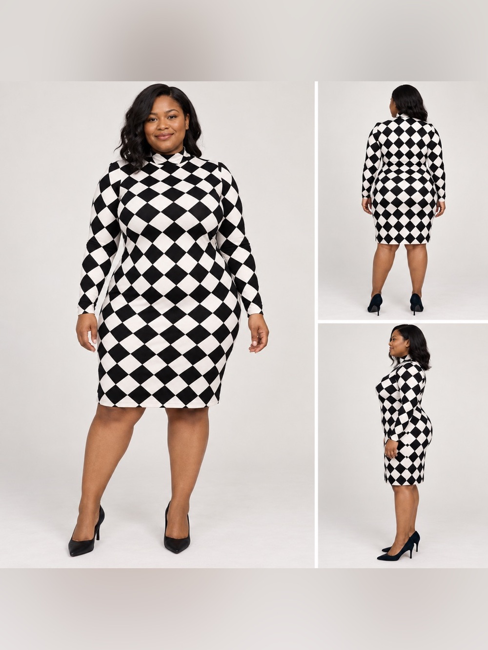 Bold checkerboard print bodycon dress 2X